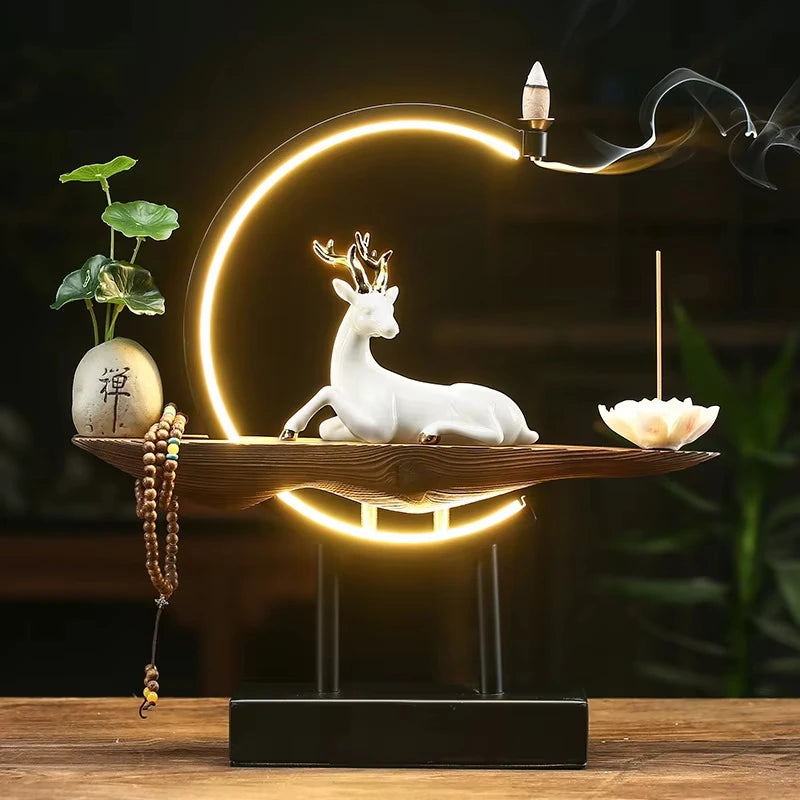 Ceramic Crafts Lucky Deer Water Fall LED Home Ornaments - Incense Burner Without Incense