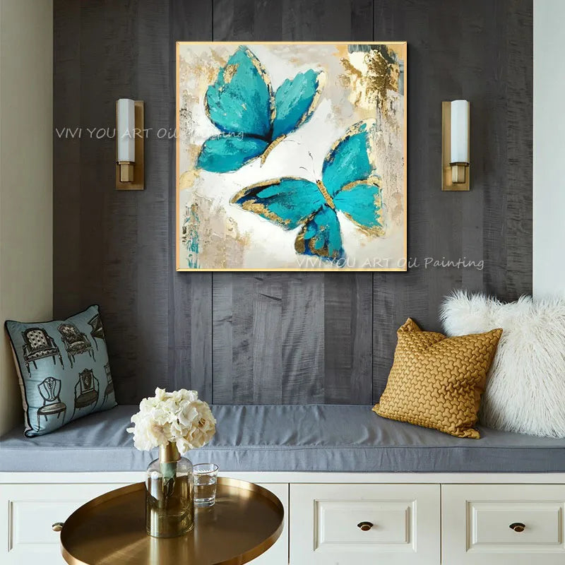 Handmade Abstract Golden Butterfly Oil Painting On Canvas Handpainted Abstrat Paintings For Living Room Decor Wall Art Pictures