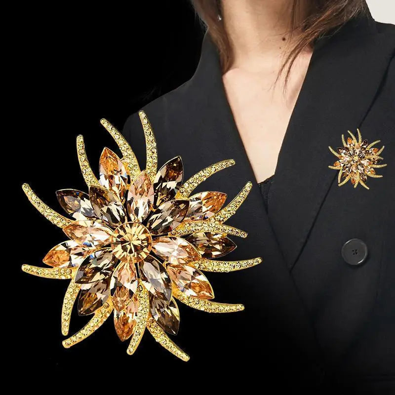 Women's Luxury Crystal Sunflower Brooch – Statement Lapel Pin
