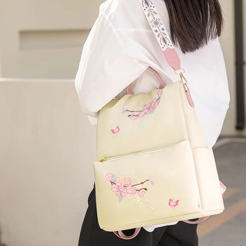 Women's Floral Embroidered Anti-Theft Backpack | Lightweight Nylon Travel Bag