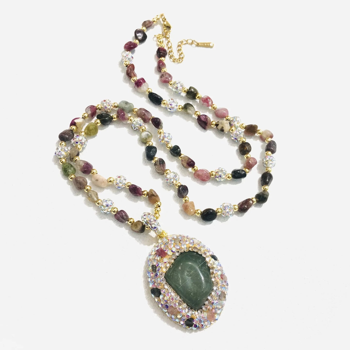 Natural Tourmaline Pendant Necklace - Retro Long Chain Necklace