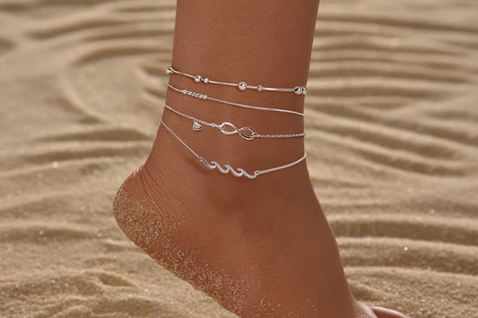 925 Sterling Silver Round Beads Anklet | Waterproof Hypoallergenic Infinite Love Chain for Women