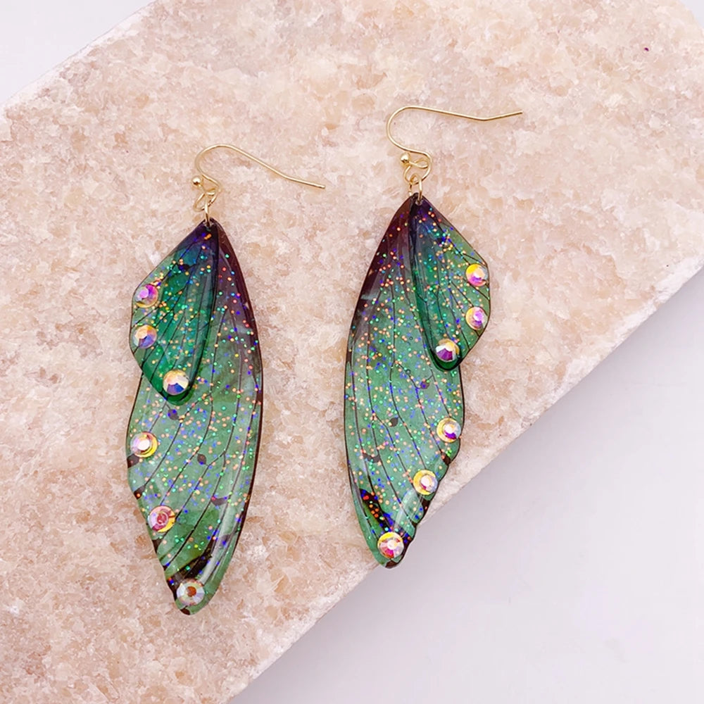 Handmade Butterfly Wing Drop Earrings for Women | Gradient Resin Long Dangle Earrings