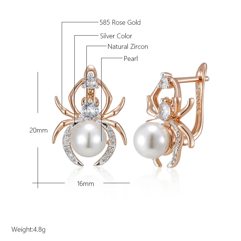 Hot Punk Spider Pearl English Earrings for Women Fashion 585 Rose Gold Silver Color Mix Party Accessories Retro Jewelry