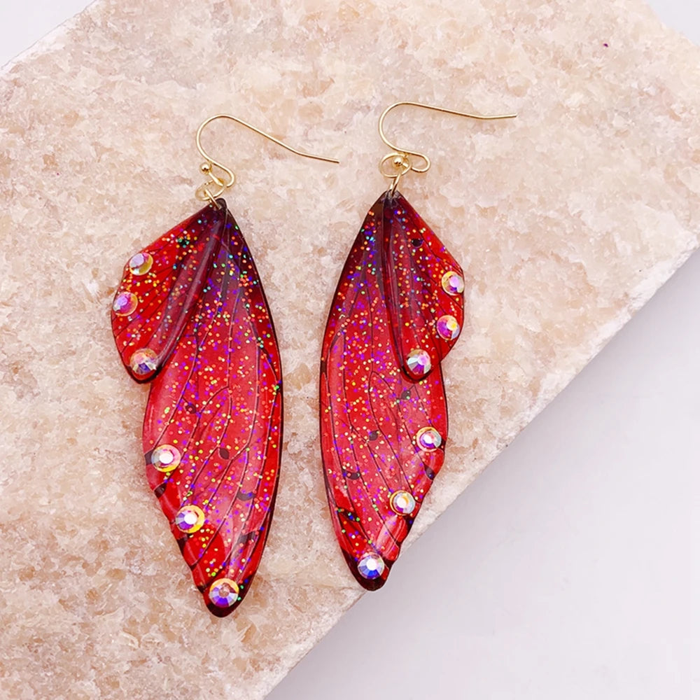 Handmade Butterfly Wing Drop Earrings for Women | Gradient Resin Long Dangle Earrings