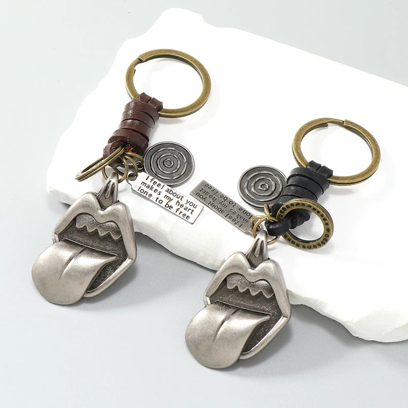 Playful Big Mouth Tongue Leather Keychain