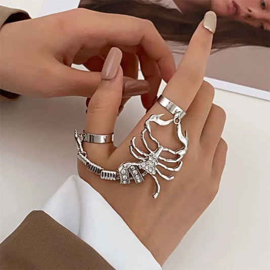 Punk Scorpion Spider Snake Crystal Ring & Bracelet | Gothic Adjustable Jewelry