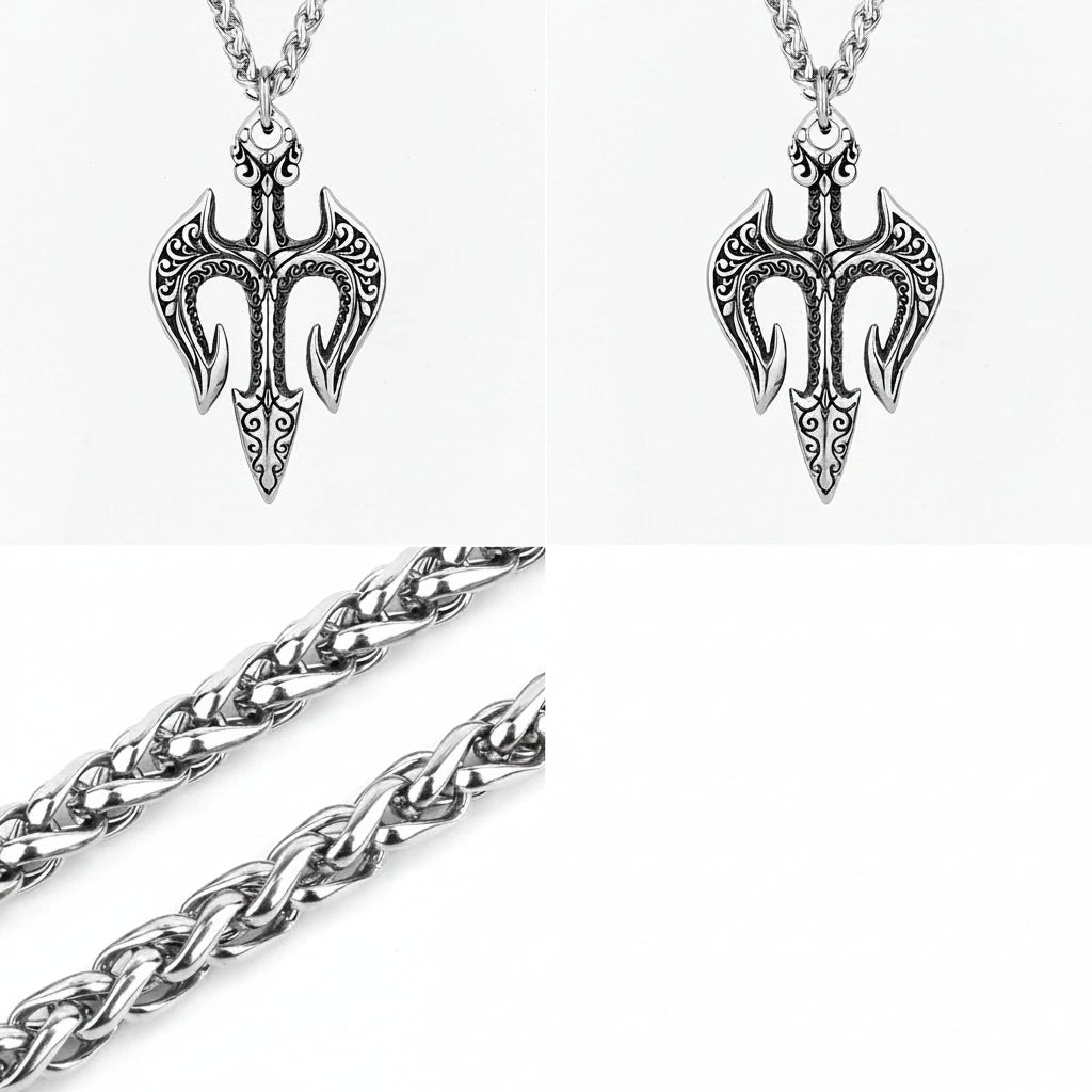 Retro Personality Poseidon Trident Stainless Steel Pendant Unisex Creative Temperament Pendant Necklace Accessories Wholesale