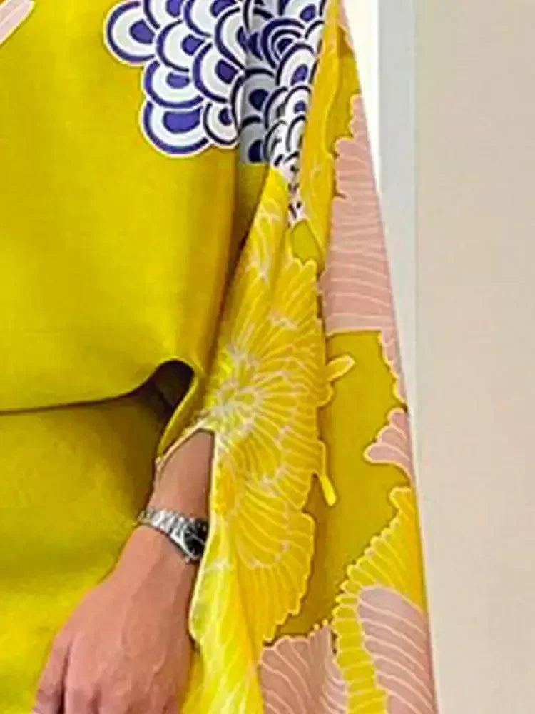 Vintage Elegant Flower Printed Batwing Sleeves Blouses & High Waisted  Party Evening A-Line Skirts Sold Separately