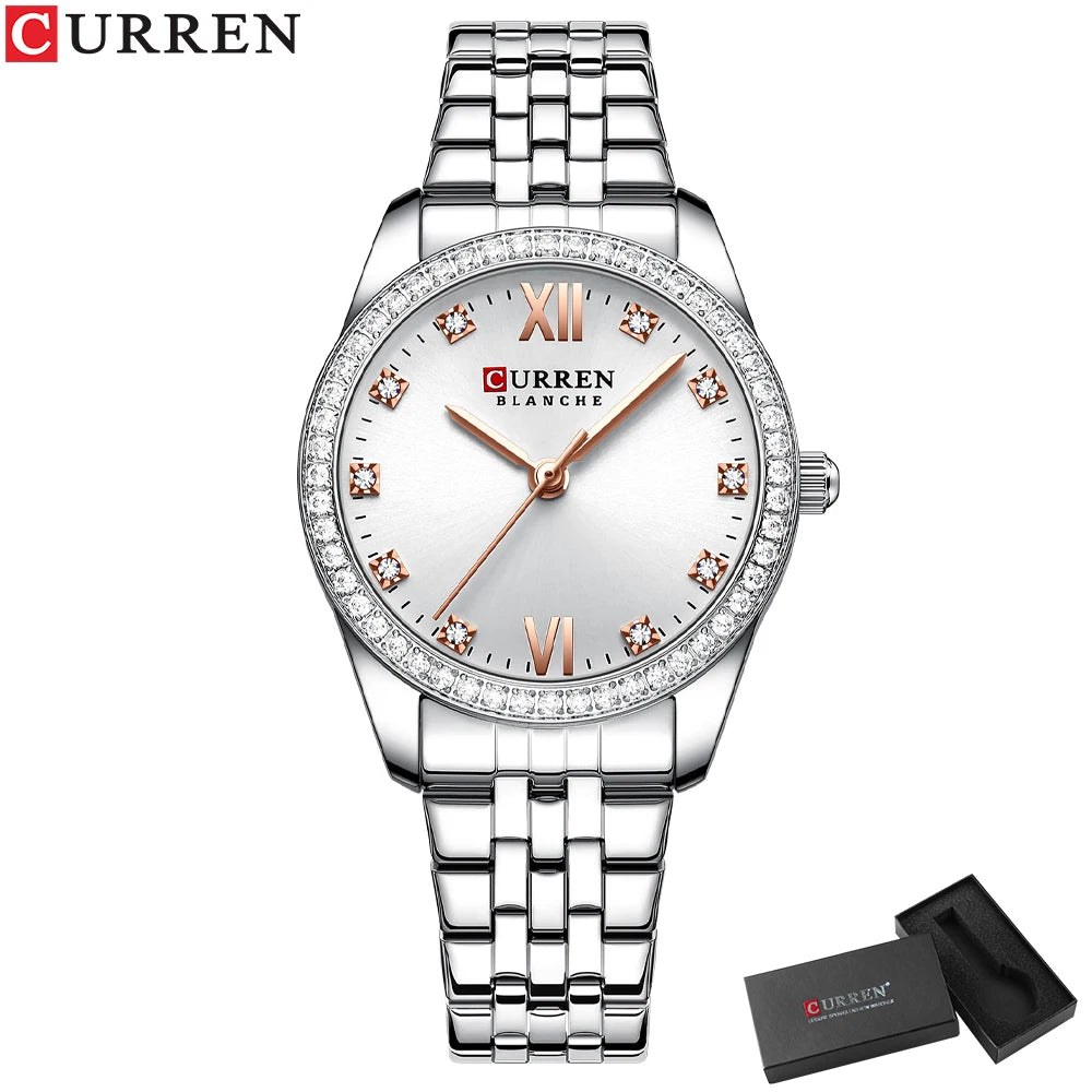 CURREN Women's Luxury Rhinestone Bracelet Watch | Rose Gold | Quartz | Gift Box Available