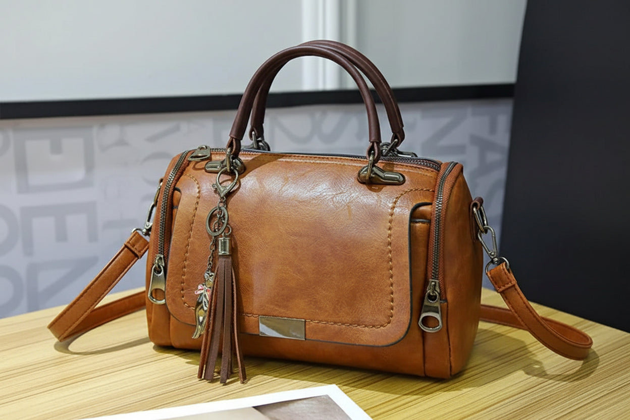 Women's Tassel Boston Bag – Large Capacity Crossbody & Shoulder Handbag