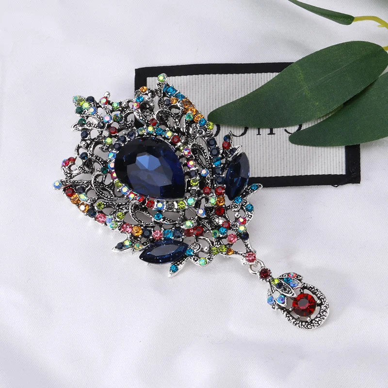 Women's Retro Crystal Teardrop Brooch – Rhinestone Pendant Pin