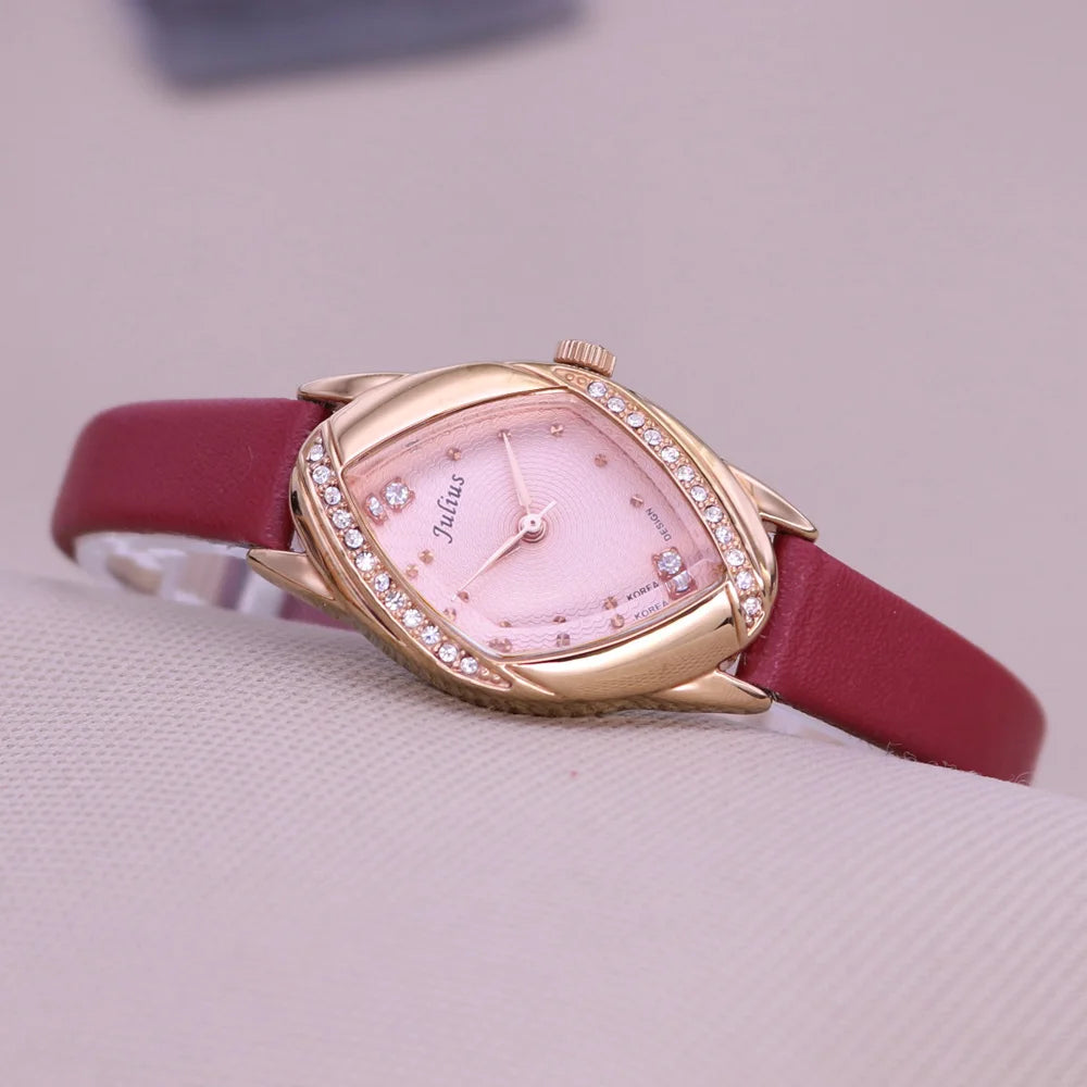 JULIUS Women's Elegant Rhinestone Watch | Real Leather Band | Japanese Quartz | Gift Box