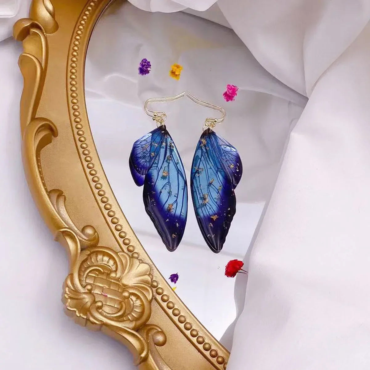 Handmade Butterfly Wing Drop Earrings for Women | Gradient Resin Long Dangle Earrings