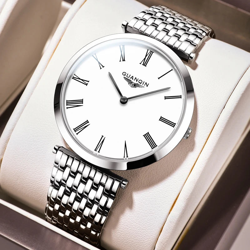 GUANQIN Men's Luxury Slim Dress Watch | Stainless Steel | Luminous | Business Quartz | Gift