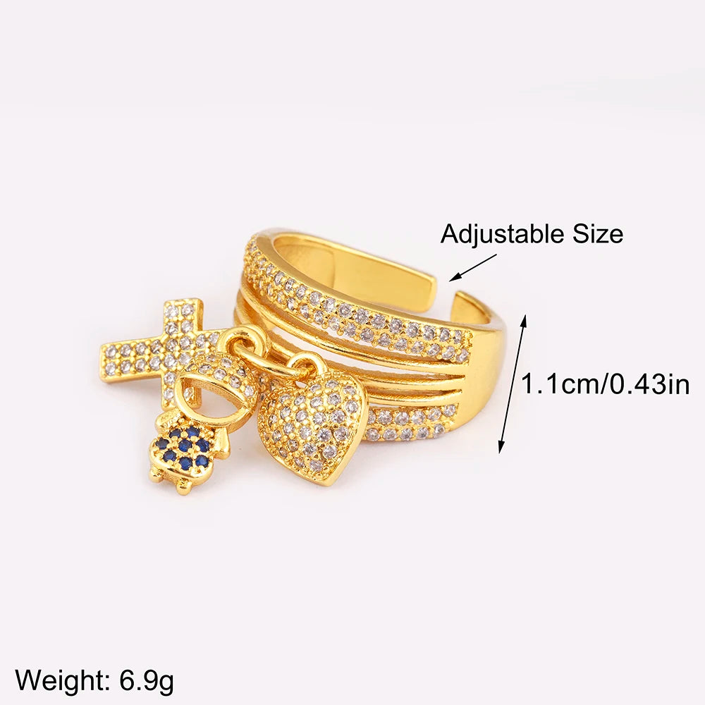 Women's Gold Plated Family Charm Ring – Adjustable