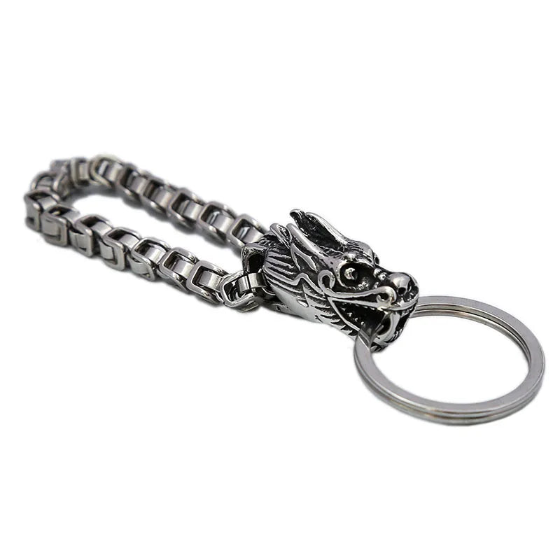 Chinese Dragon Head Stainless Steel Keychain — Viking Style | Men's Gift