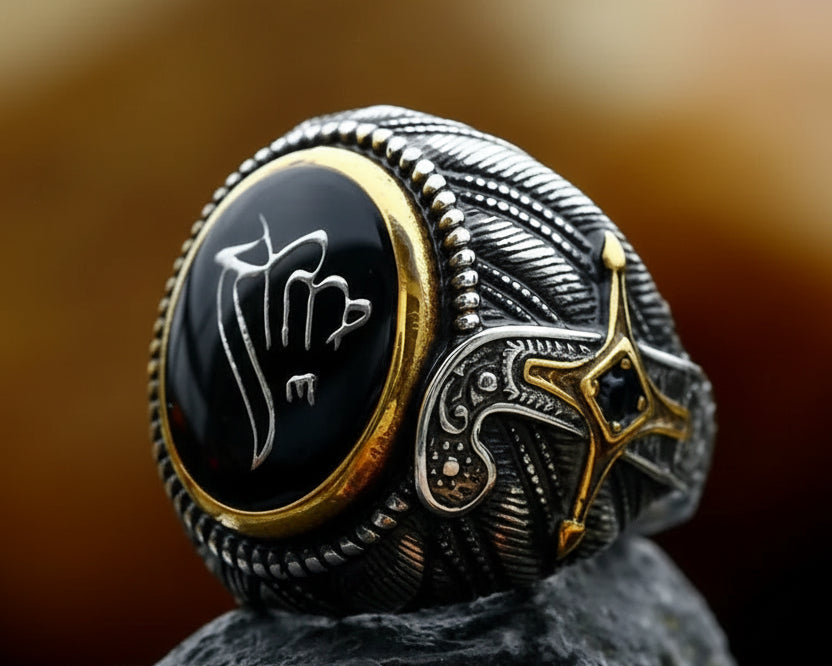 316L Stainless Steel Turkish Signet Ring | Zircon Stone Ethnic Style Jewelry for Men