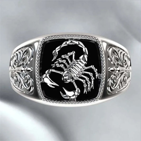 Luxury Men Fashion Silver Color Square Geometry Scorpion Animal White Stone Rings for Men Wedding Engagement Jewelry