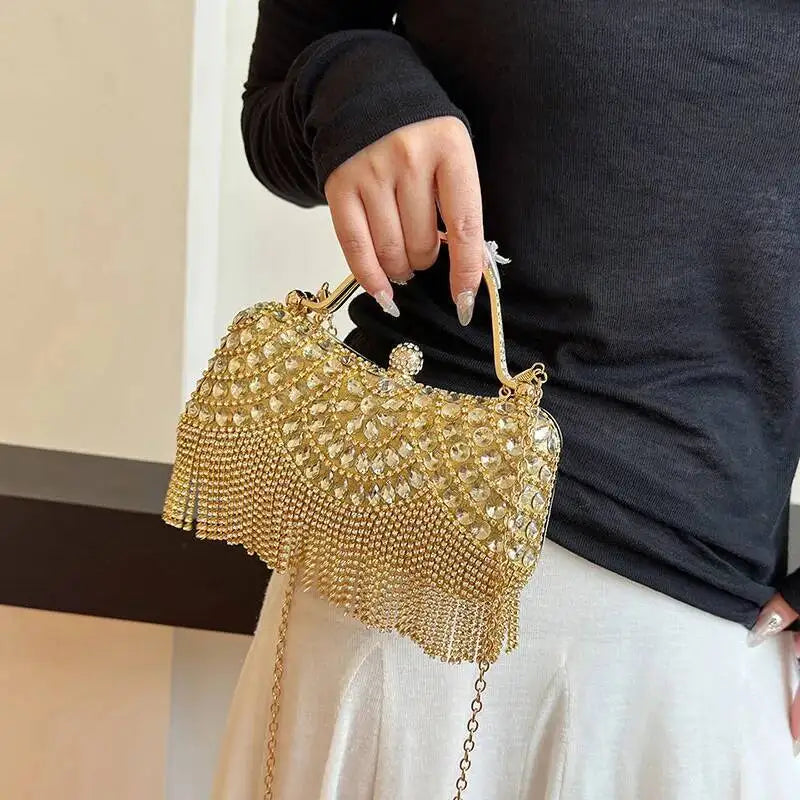 Luxurious Women Banquet Handbags New Diamond-Studded Tassel Evening Bags Wedding Purse Dress Beaded Party Clutch