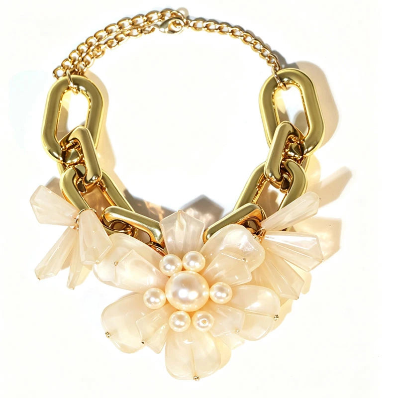 Statement Chain Flower Necklace Handmade for Women Trendy Wedding Party Jewelry