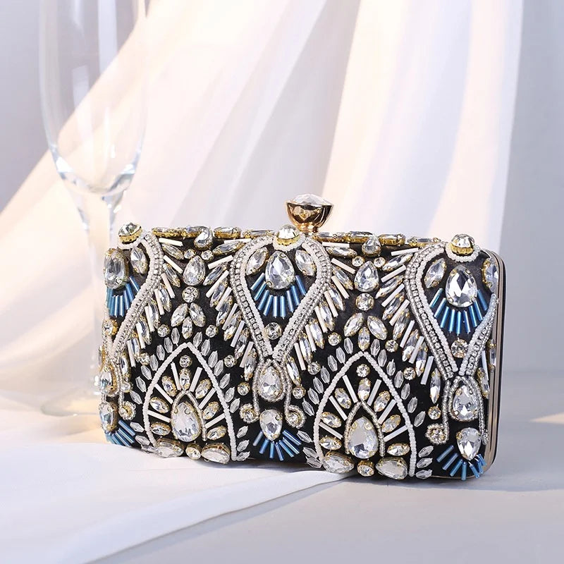 Women's Evening Clutch Bag Party Purse Luxury Wedding Clutch for Bridal Exquisite Crystal Ladies Handbag Gold Black Blue Wallet