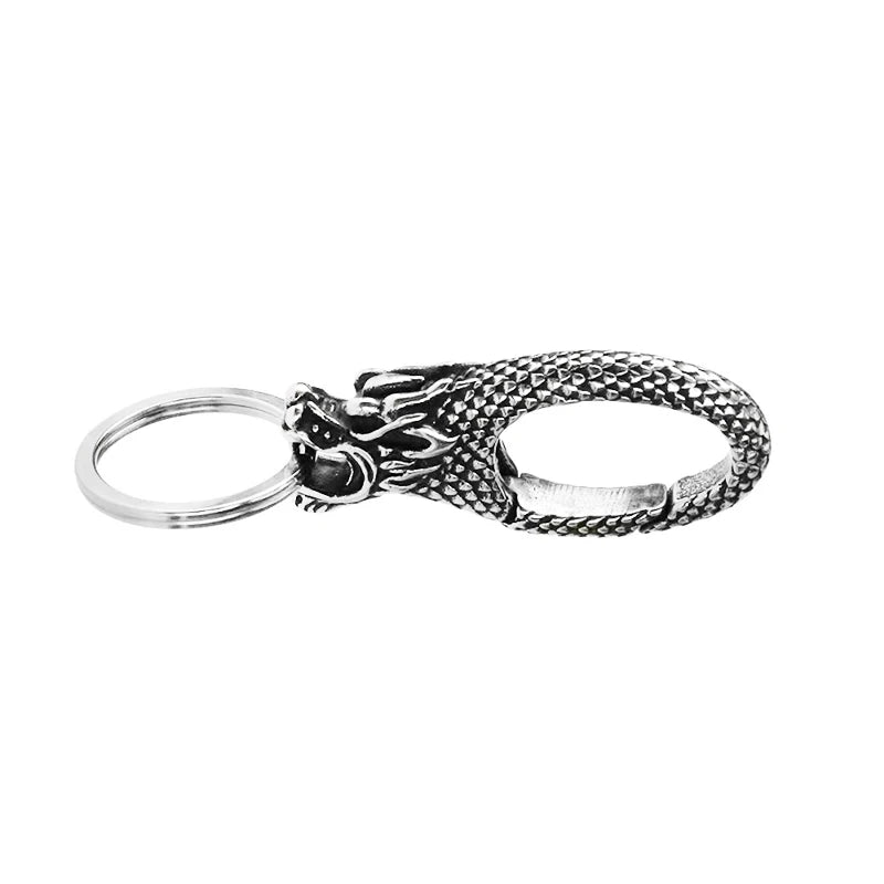 Chinese Dragon Head Stainless Steel Keychain — Viking Style | Men's Gift