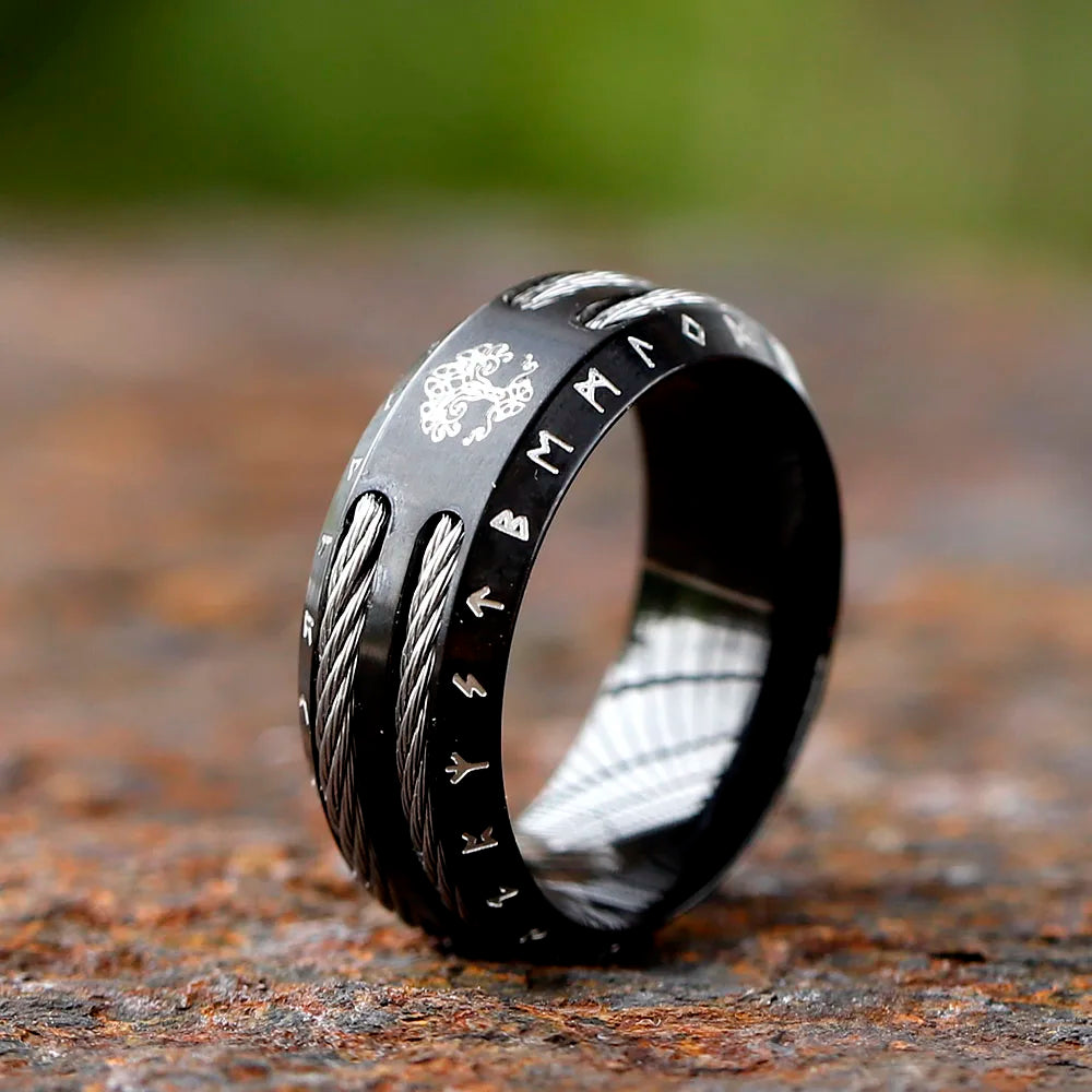 Men's Viking Rune Ring – 316L Stainless Steel Odin Amulet Band
