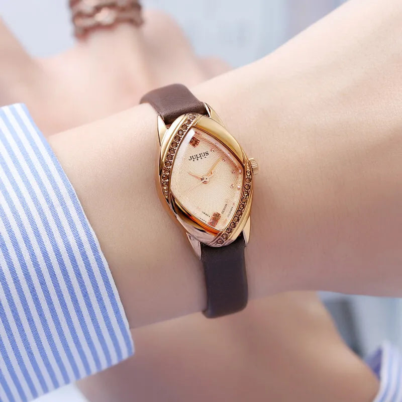JULIUS Women's Elegant Rhinestone Watch | Real Leather Band | Japanese Quartz | Gift Box