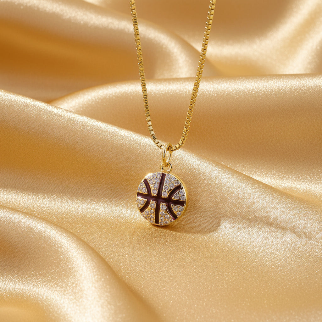 Sport Ball Cross Charm Pendant Necklace with Zircon – Baseball, Basketball & Rugby