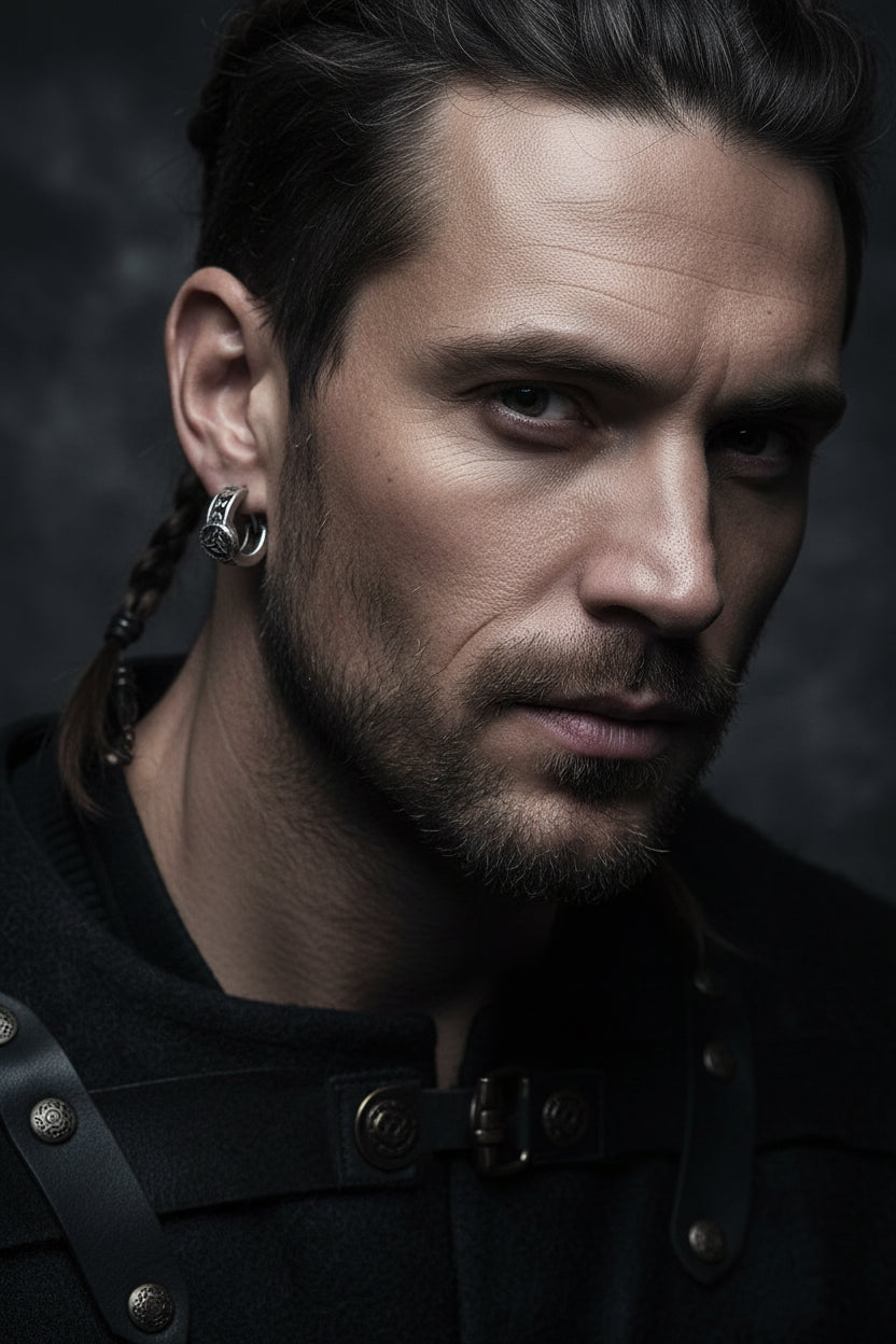 Men's Viking Celtic Hoop Earrings – Scandinavian Runic Stainless Steel