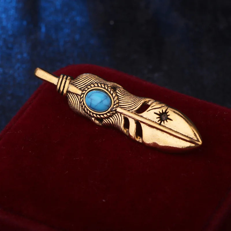 Men's Vintage Turquoise Feather Brooch – Suit Lapel Pin
