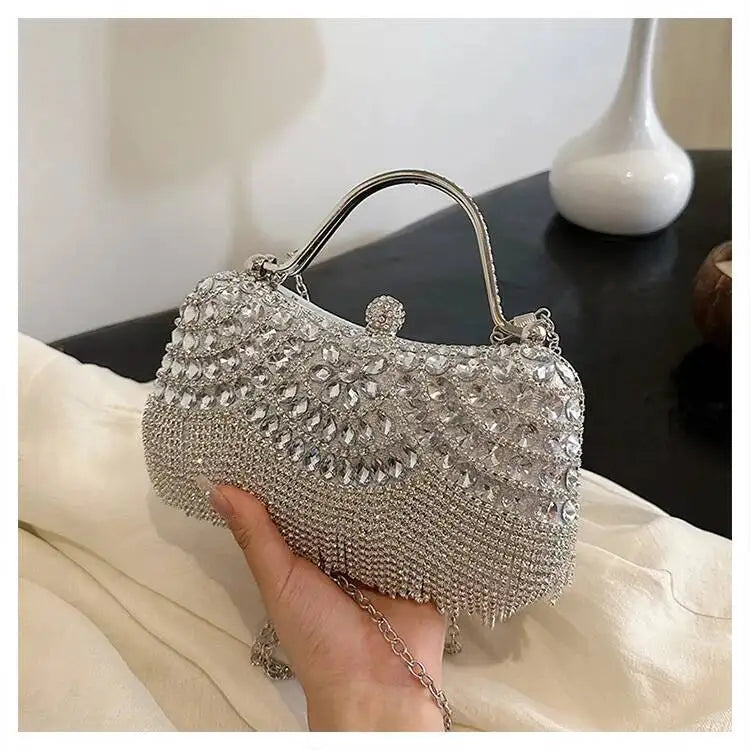 Luxurious Women Banquet Handbags New Diamond-Studded Tassel Evening Bags Wedding Purse Dress Beaded Party Clutch