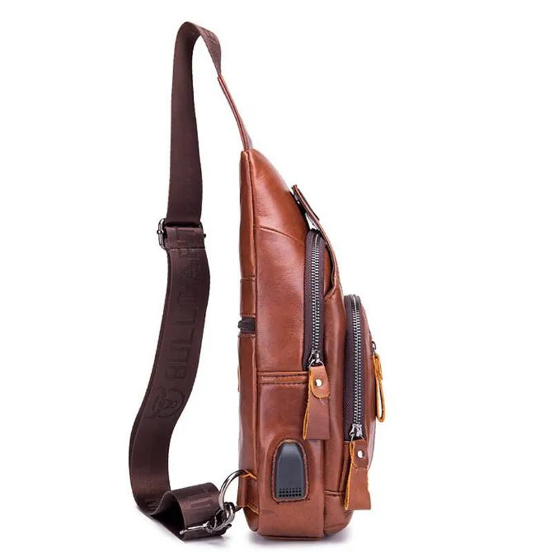 Men's 100% cowhide leather crossbody bag