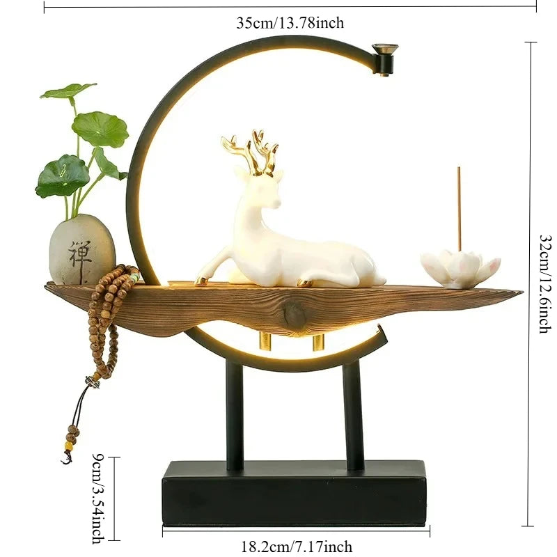 Ceramic Crafts Lucky Deer Water Fall LED Home Ornaments - Incense Burner Without Incense