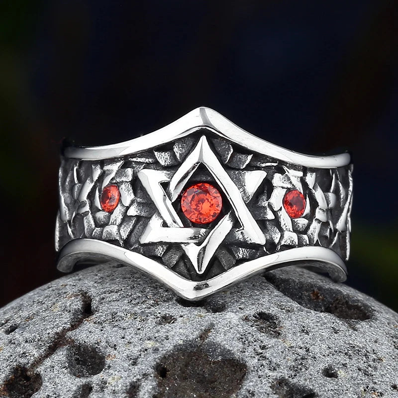Biker Star Ring | 316L Stainless Steel Red Zircon | Men's & Teen's Statement Ring