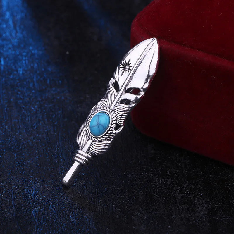 Men's Vintage Turquoise Feather Brooch – Suit Lapel Pin