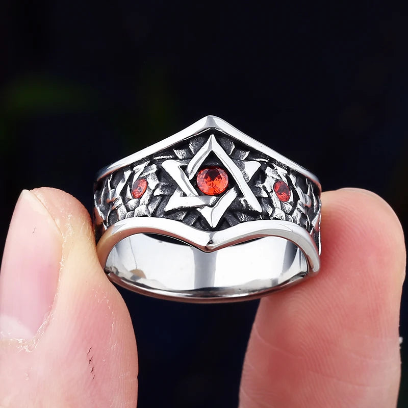 Biker Star Ring | 316L Stainless Steel Red Zircon | Men's & Teen's Statement Ring