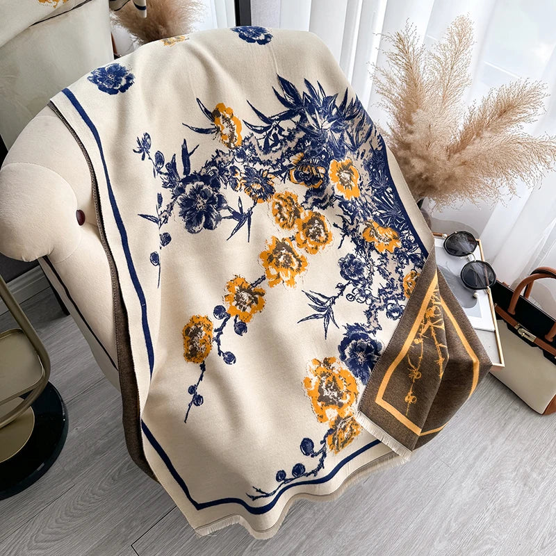 Luxury Brand Women Two-Sided Print Scarf Imitation Cashmere Soft Warm Pashmina Shawl Winter Coldproof Windproof Blanket Scarf