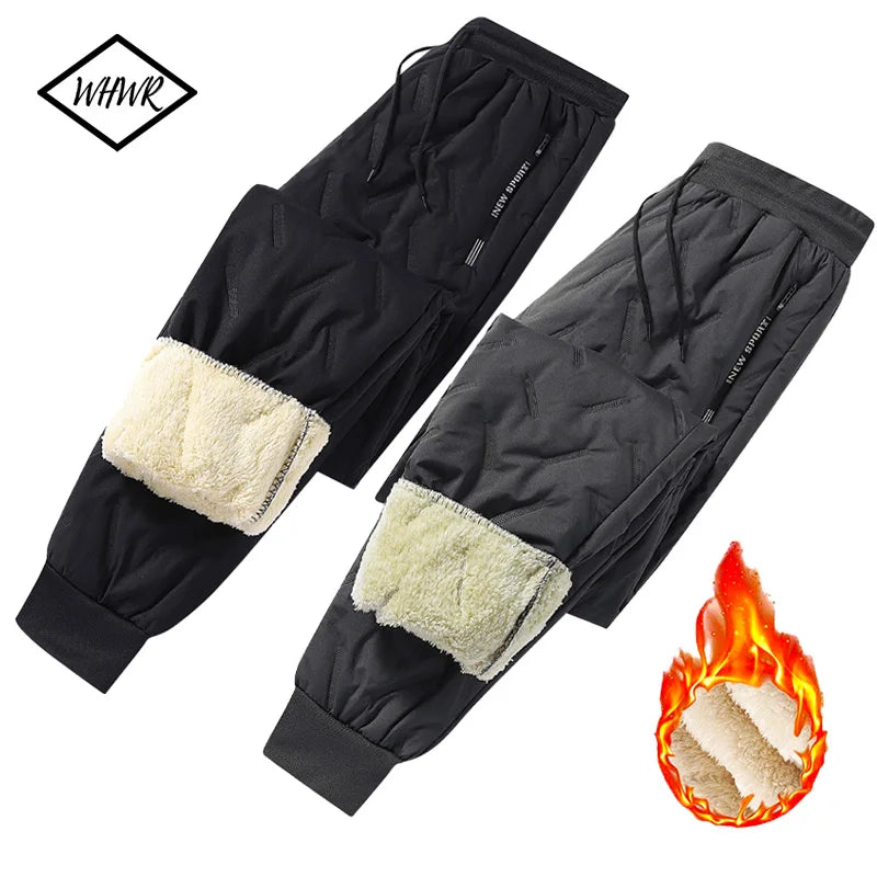 Men's Winter Sweat Pant Plush Thick Fleece Waterproof Windproof Lambs Wool Thermal