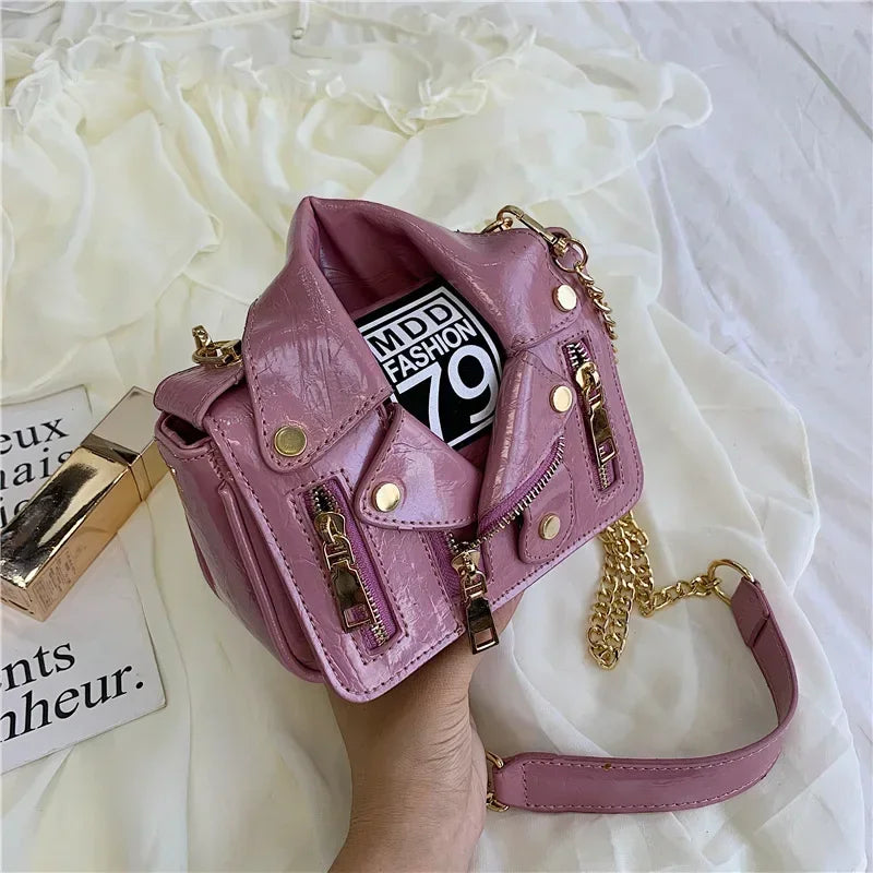 Motorcycle Jacket Shape Shoulder Bag for Women | Designer Novelty Handbag | 5 Colors