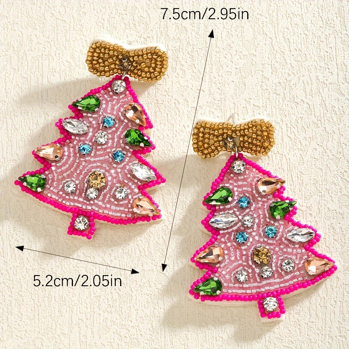 Boho Handmade Beaded Rhinestone Christmas Tree Earrings,Christmas Cute Rice Beaded Bow Festival Party Women Accessories