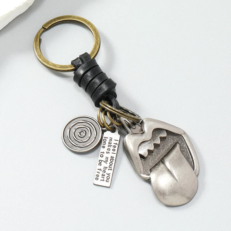 Playful Big Mouth Tongue Leather Keychain