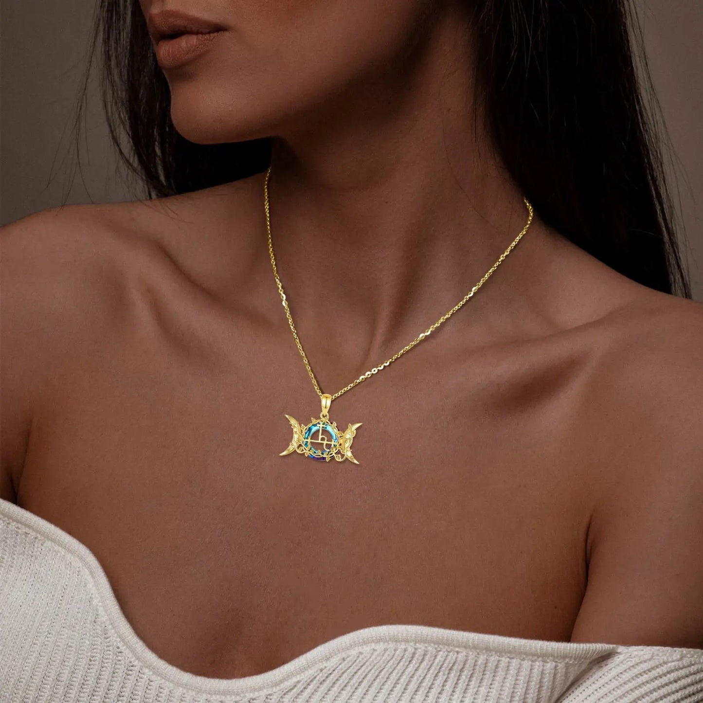 Eudora 925 Sterling Silver Lilith Moon Necklace 18k Gold Demon Lilith Sigil Amulet Pendant Austrian Crystal Jewelry Fine Gift