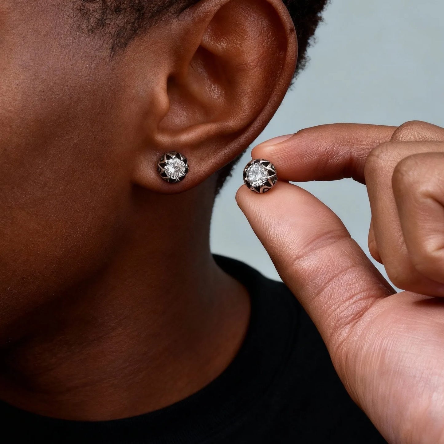 Men's Sea Blue Crystal Stud Earrings – Hypoallergenic Stainless Steel