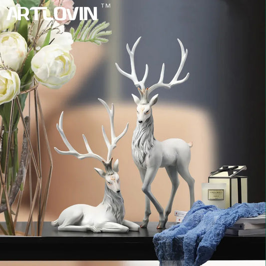 High End Deer Statue Reindeer Figurines Resin ELK Sculpture For Living Room Luxury Home Decoration Nordic Tabletop Ornaments New