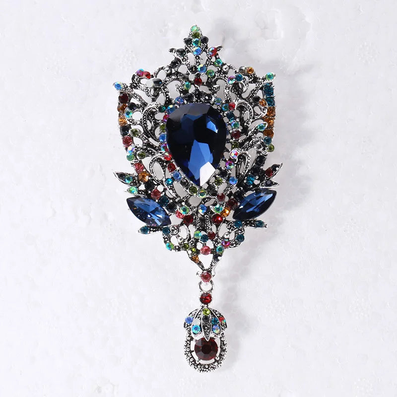 Women's Retro Crystal Teardrop Brooch – Rhinestone Pendant Pin