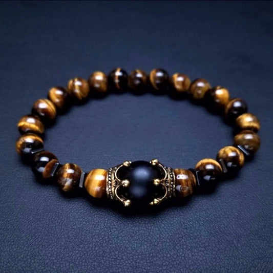 Men Tiger Eye Bead Bracelet - Natural Stone Elastic