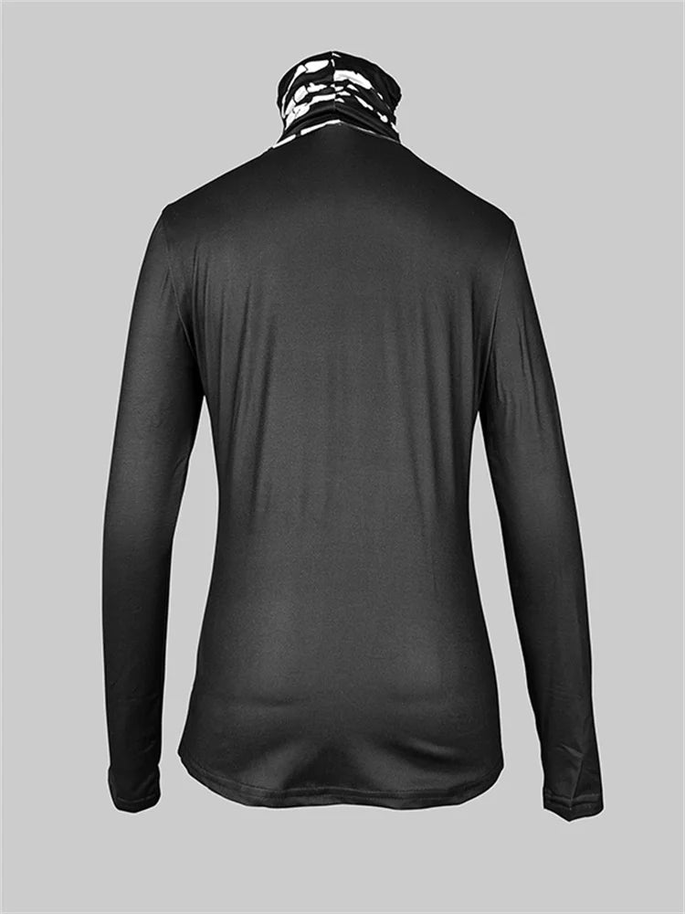 High Neck Floral Printed Pullover Tops Long Sleeves Skinny Casual