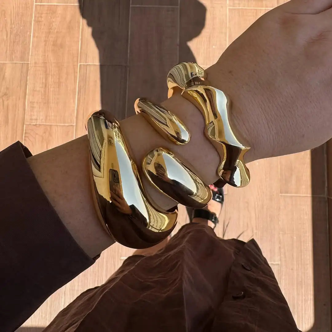 Women's Chunky Open Cuff Bangle | Gold-Plated Geometric Boho Bracelet